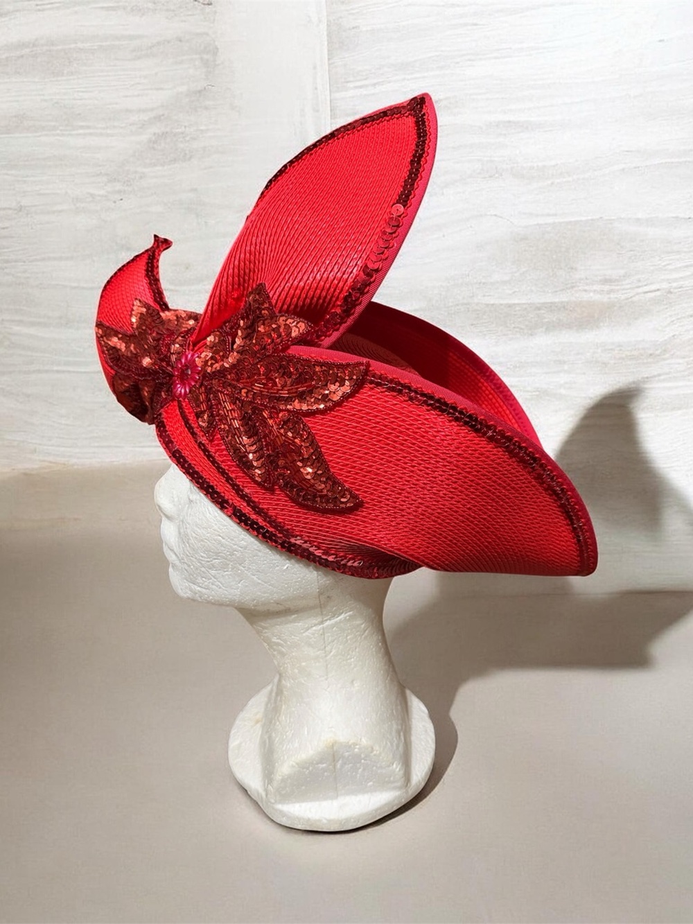 Women’s Red Sequin Bow Fascinator Hat